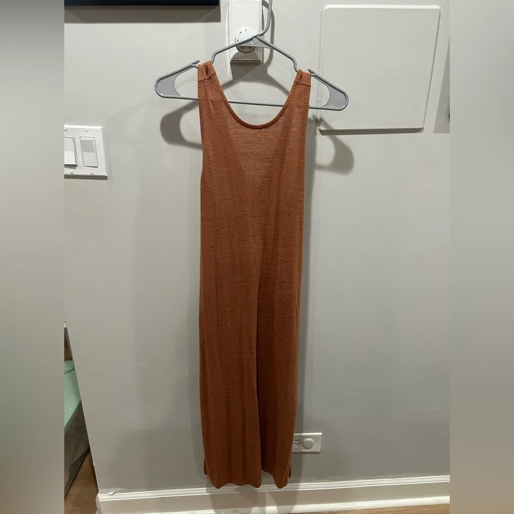 Aerie Maxi Dress Sleeveless Tank Straps Criss Cross Side Split Women’s XS Brown - Picture 1 of 3